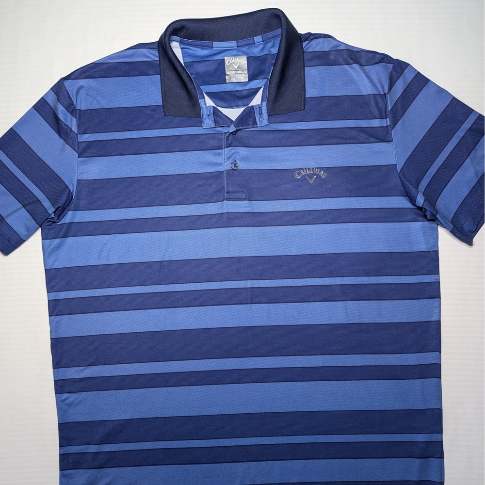 Callaway Golf Polo Shirt Blue Striped Opti Dri Performance Athletic L